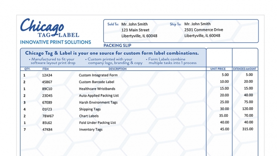 Chicago Tag and Label integrated form label